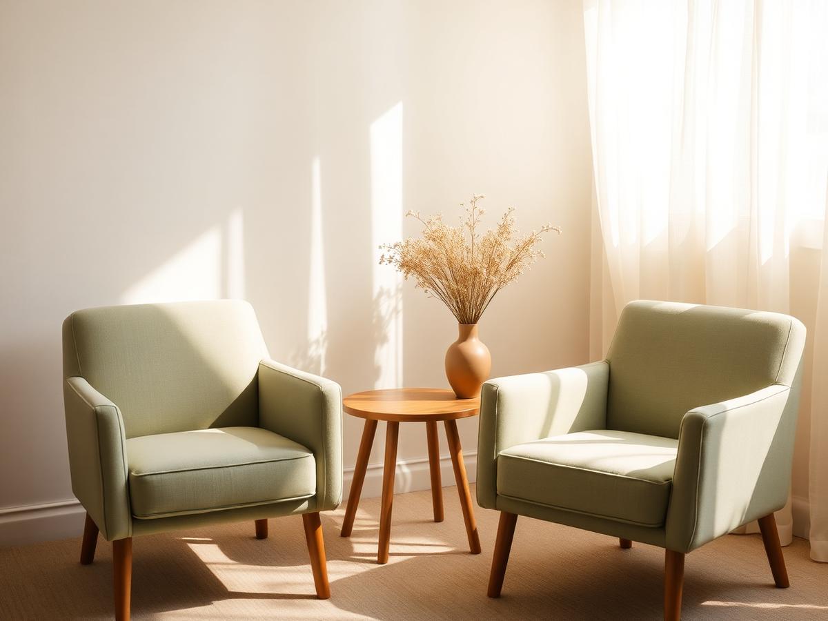 Comfortable chairs in a sunlit counseling office